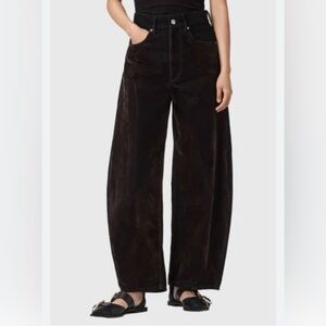 Zara Dark Brown High Waist Structured Balloon Denim Pants